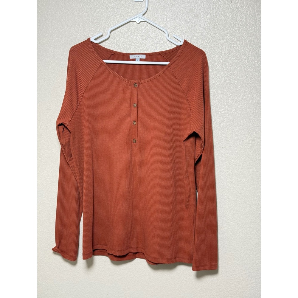 White Birch Womens Rust Orange Ribbed Long Sleeve Henley Top Large